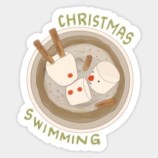 Marshmallow Snowman Swimming in Holiday Drink Sticker